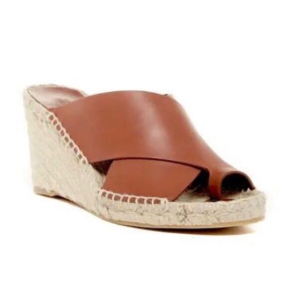 Vince Surya brown leather wedge espadrille jute sandals - Picture 1 of 11